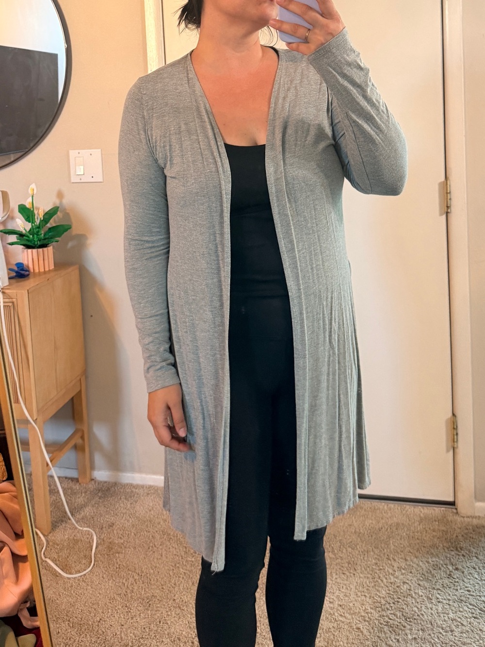 Light Gray Open-Front Women's Cardigan Sweater